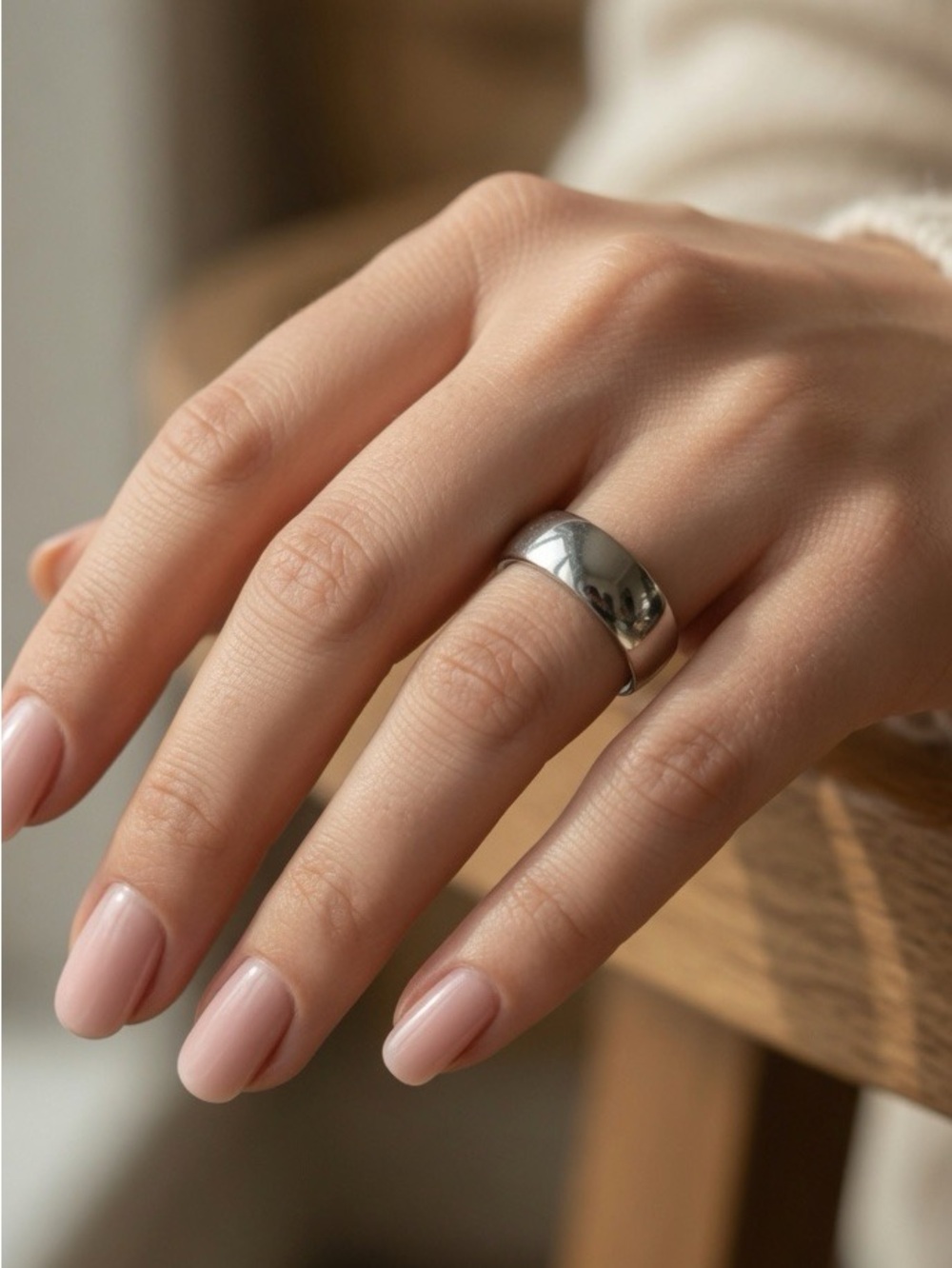 Silver Tone Bridal Wide Engagement Wedding Band Minimalist Ring Modern Timeless